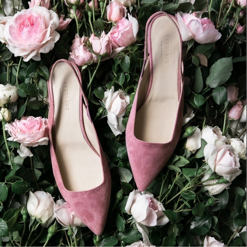 Everlane Editor Slingback Flats Pink Suede Pointed Toe Size 8